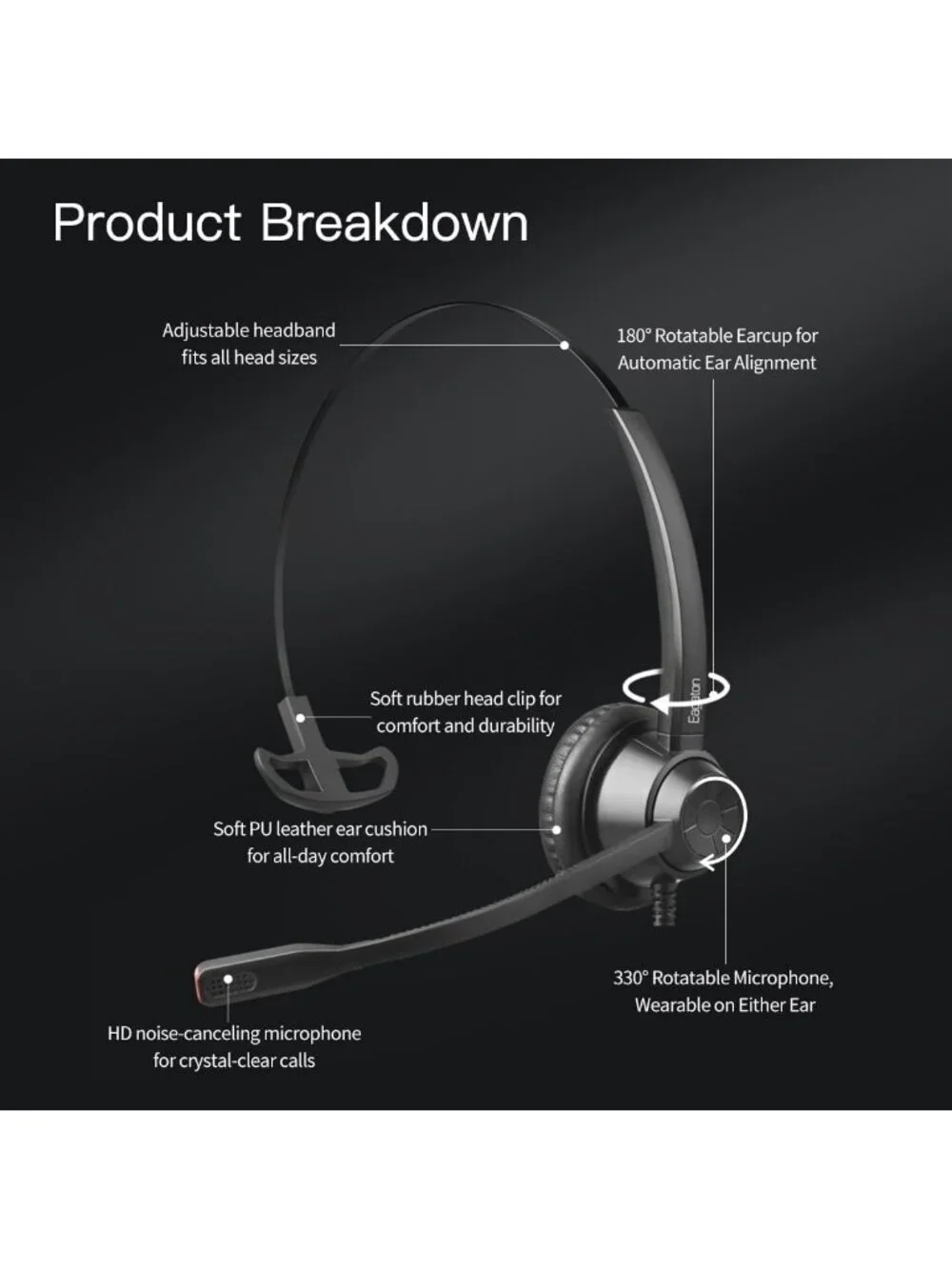 Single Ear Noise Cancelling Desk Phone Headset - Compatible with IP Phones